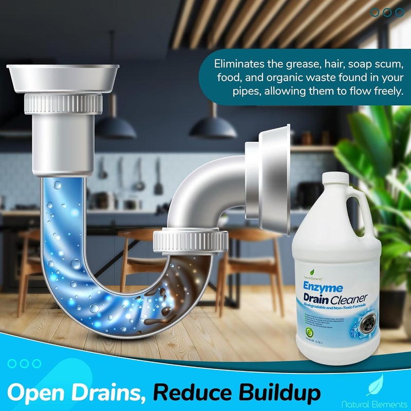 natural elements Enzyme Drain Cleaner | Digest Grease, Fats, and Paper Buildup in Drains, Septic Tanks, Grease Traps, Pipes (1 Gallon) - Image 1
